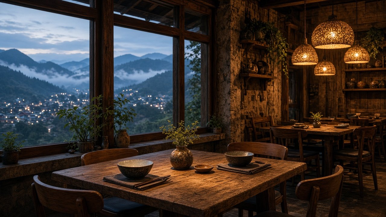 Không gian nhà hàng lúc chạng vạng