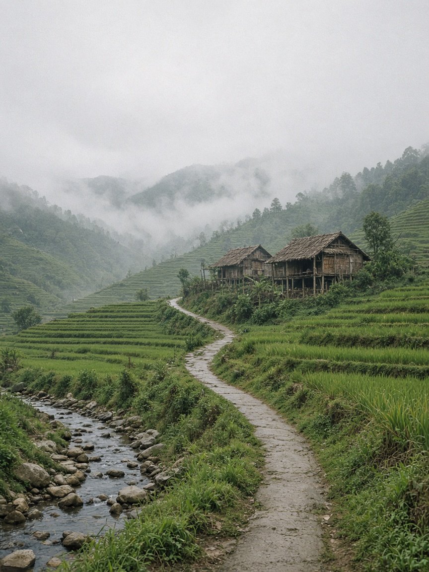 Đường bản trong sương sớm